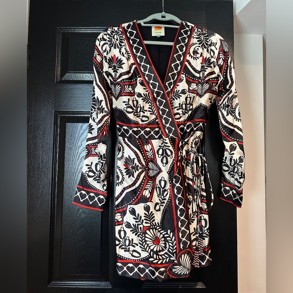 FARM Rio Black and Red Patterned Mini Dress